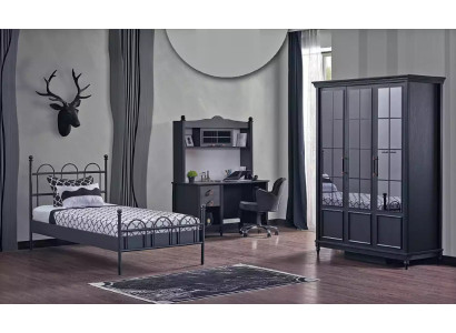 Complete room Bedroom Bed Wardrobe Desk Black 3pcs