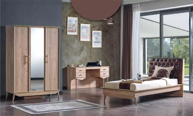 Bed Loft Wood Chesterfield 100x200cm Bed Frame Padded Headboard