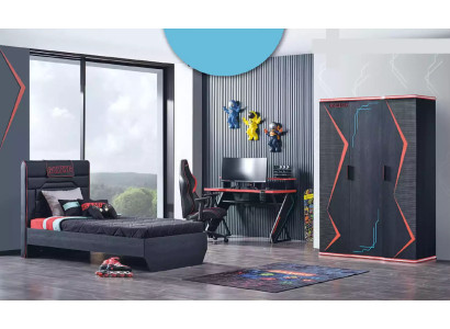 Gamer Childrens room Bedroom Bed Table Wardrobe 3pcs.