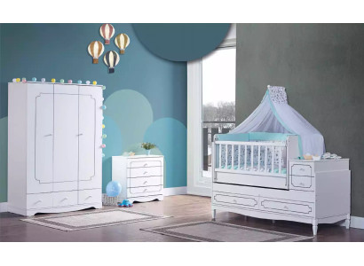 Infant Room Childrens room Bed White Bedroom Baby Wardrobe Chest of drawers 3pcs.