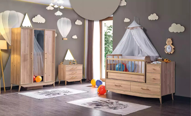 Childrens bed Infant Baby Beds Toddler Wooden bed Brown with shelves