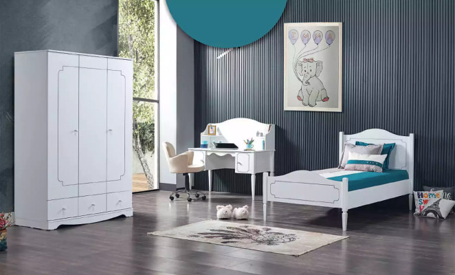 Complete room Bedroom Furniture Desk Bed Wardrobe 3pcs.