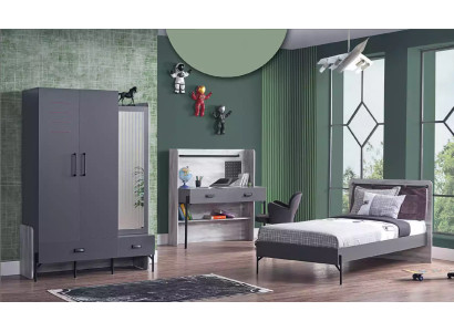 Gray youth room set Childrens room Bedroom Table Wardrobe Bed 3pcs.