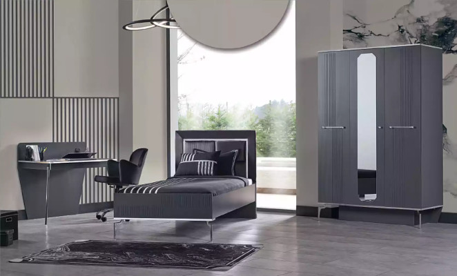 Design Youth Room Bedroom Set Wardrobe Bed Desk 3-piece.