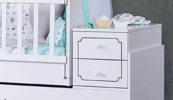 Childrens bed Infant Baby Toddler Bed Wooden bed White with shelves