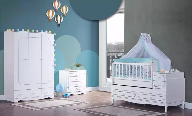 Childrens bed Infant Baby Toddler Bed Wooden bed White with shelves
