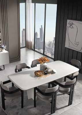 Suite Dining set Dining room Dining table Luxury Chairs Dining area 7pcs White