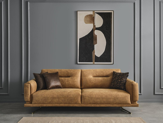 Three Seater Sofa 3 Seater Sofas Brown Imitation leather Living room Luxury Seat