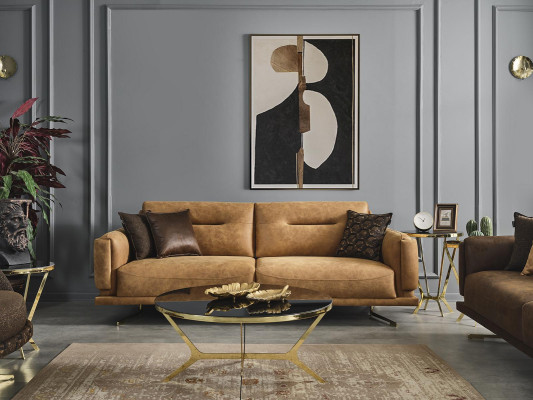 Three Seater Sofa 3 Seater Sofas Brown Imitation leather Living room Luxury Seat
