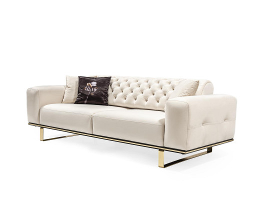 Three Seater Chesterfield Sofa 3 Seat Sofas White Fabric Living room Luxury