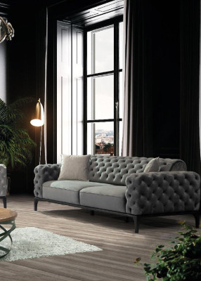 Sofa 3 Seater Three Seater Sofas Fabric Gray Living room Chesterfield new