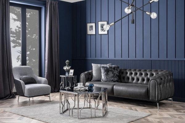 Armchair Wing Chair Modern Fabric Living room Polyester Gray Design Seat
