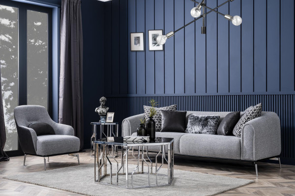 Armchair Wing Chair Modern Fabric Living room Polyester Gray Design Seat