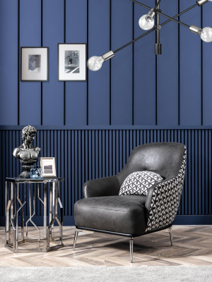 Armchair Wing Chair Imitation leather Living room Polyester Design Black