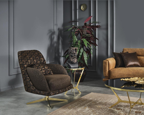 Armchair Wing Chair Cocktail Chair Fabric Living room Polyester Brown