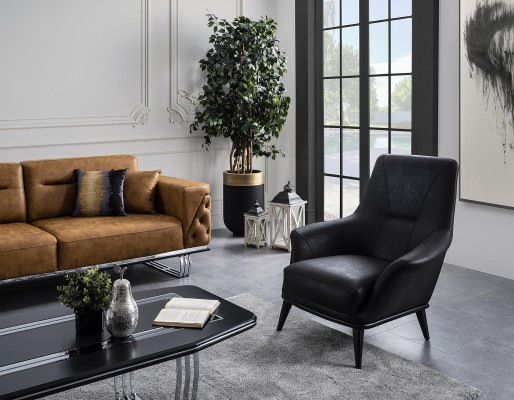 Luxury armchair wing chair cocktail chair imitation leather polyester black