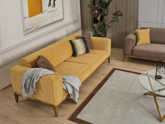 Sofa set Complete e Sofa 431 Seater Armchair Fabric Yellow Set 3pcs new