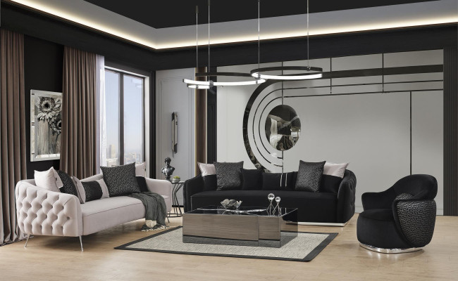 Sofa set Sofa Armchair 431 Seater Fabric Luxury Sofas White Black