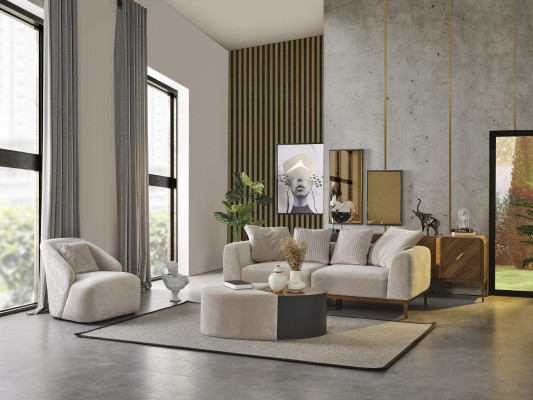 Modern Sofa set 3 Seater Armchair Three Seater White Modern Fabric Polyester