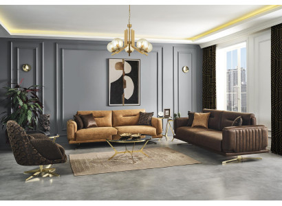 Sofa set Complete e Sofa 431 Seat Armchair Imitation leather Brown Set 3 pieces