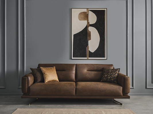 Sofa set Complete e Sofa 431 Seat Armchair Imitation leather Brown Set 3 pieces
