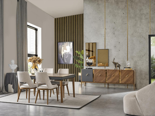 Suite Dining set Dining room Dining table Luxury Chairs Dining area 6pcs Brown