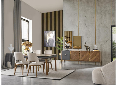 Suite Dining set Dining room Dining table Luxury Chairs Dining area 6pcs Brown