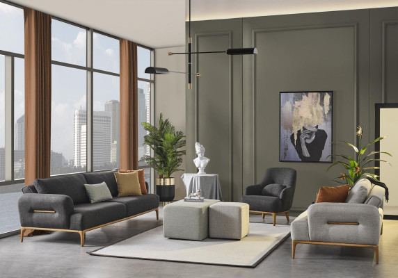 Sofa set Sofa Armchair 431 Seater Fabric Luxury Gray Sofas Living room
