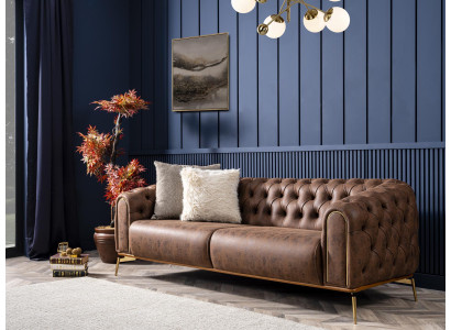 Chesterfield Four Seater Sofa 4 Seater Seat Polyester Brown Imitation leather