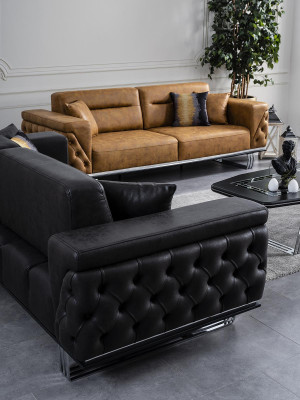 Three Seater Sofa 3 Seater Sofas Black Imitation leather Living room Luxury