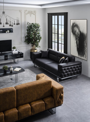 Three Seater Sofa 3 Seater Sofas Black Imitation leather Living room Luxury