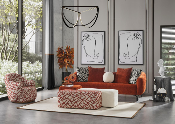 Three Seater Sofa 3 Seater Sofas Design Modern Fabric Orange Living room