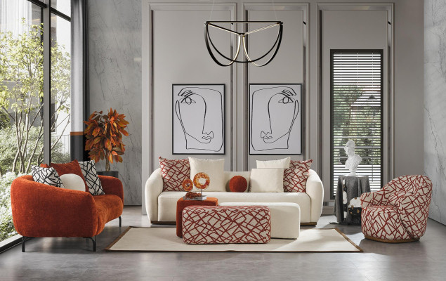 Three Seater Sofa 3 Seater Sofas Design Modern Fabric Orange Living room