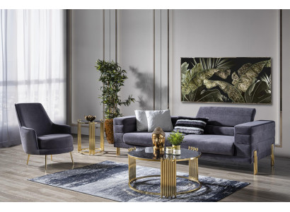 Luxury Sofa set Sofa 3 Seater Armchair Fabric Modern Gray Modern Set
