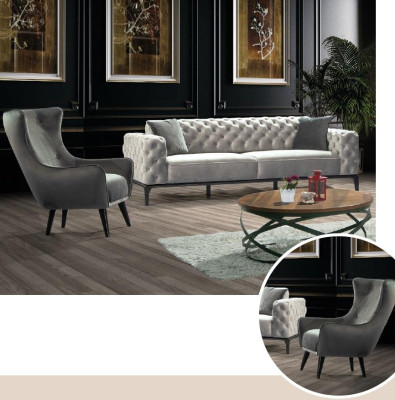 Chesterfield Sofa set Sofa 3+1 Seater Fabric Gray Luxury Sofas White