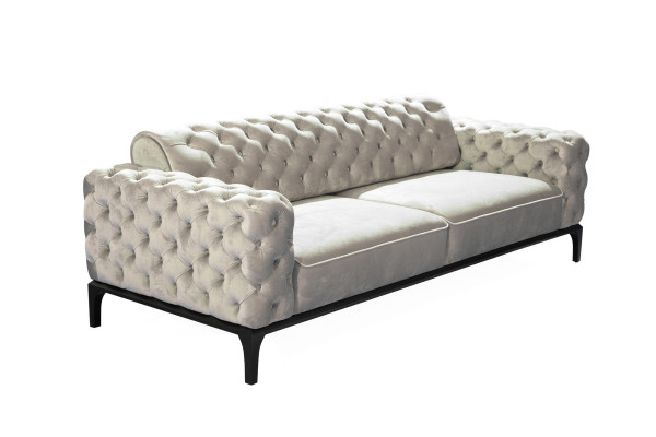 Chesterfield Sofa set Sofa 3+1 Seater Fabric Gray Luxury Sofas White