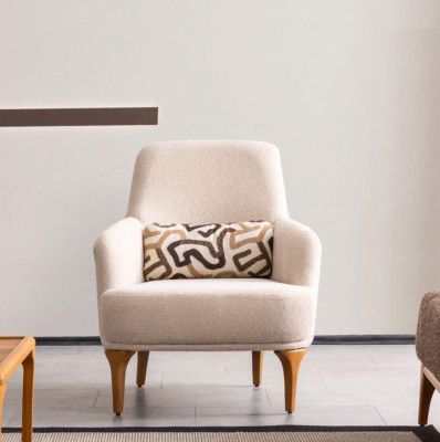 Design Armchair Beige Color Living room Wood Stylish Lounge Club Furniture