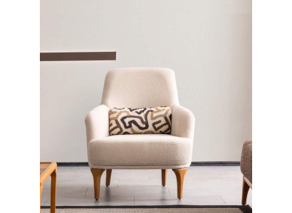 Design Armchair Beige Color Living room Wood Stylish Lounge Club Furniture