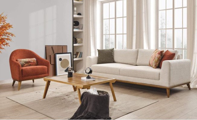 Sofa set 3 + 1 Seater Design Furniture 2-piece Beige Couches Sofa Textile
