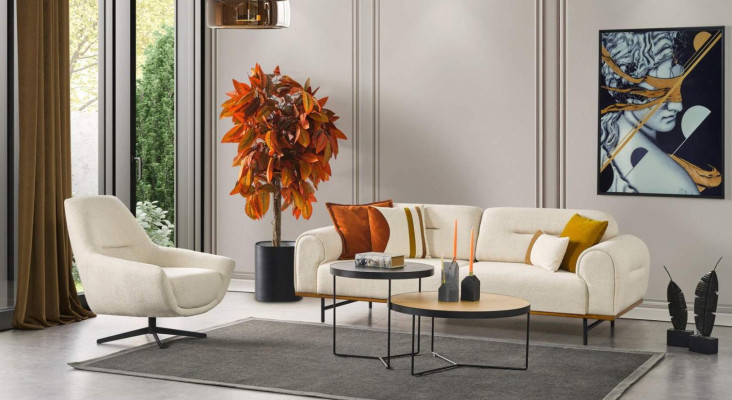 Sofa set 3 + 1 Seater Furniture Set Design Beige Modern 2-piece. Couches