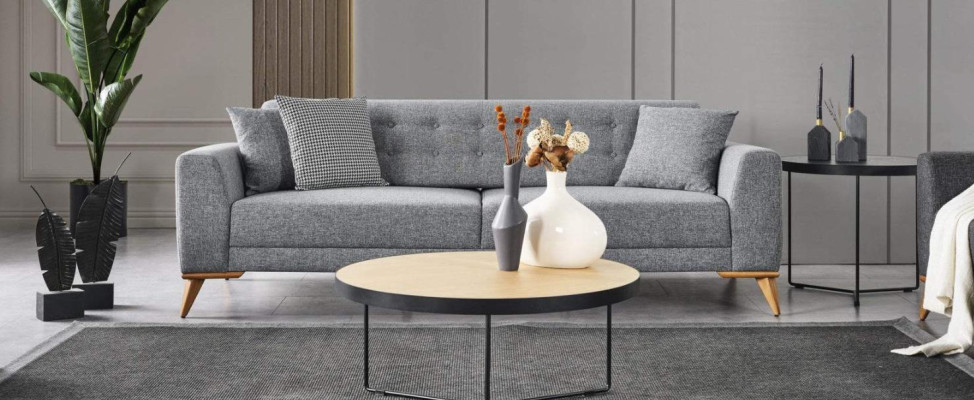 Stylish living room set 3 pieces. Luxury Furniture Gray Modern Design 3+1 Sofa