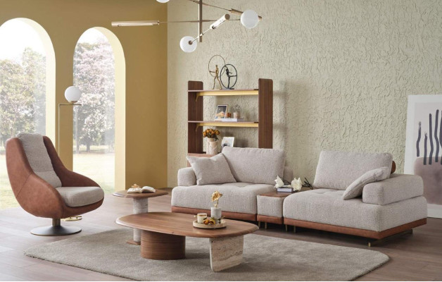 Modern Sofa set 3+1 Seater Beige Design Set Living room Sofa Couch