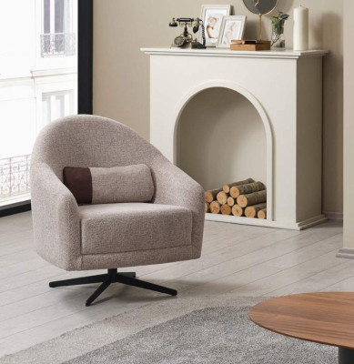 Modern Armchair Gray Lounge Club Living room Style Upholstery Textile Single Seater