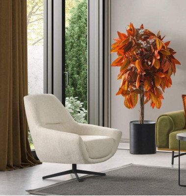 Luxury Armchair Beige Swivel Living room Style Upholstery Textile Lounge Club