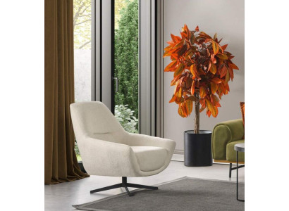 Luxury Armchair Beige Swivel Living room Style Upholstery Textile Lounge Club