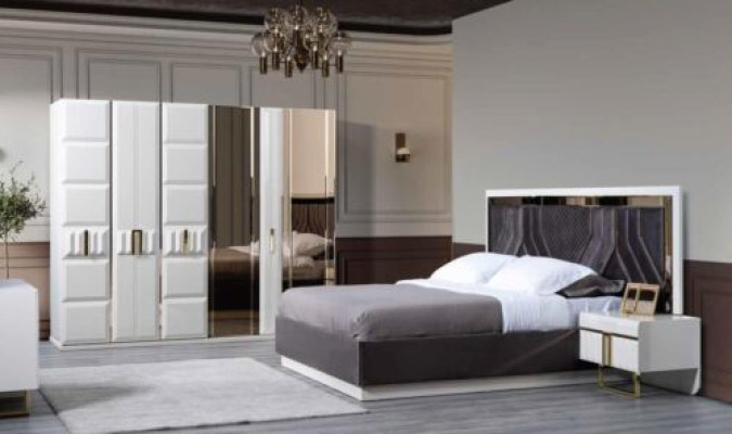 Luxury Bedroom Suite with Wardrobe Bed Nightstands 4pcs.