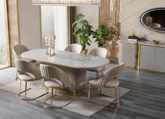 Dining room Tables with 6 chairs Dining set Oval table Chest of drawers 8 pieces.