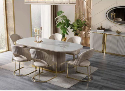 Dining room Tables with 6 chairs Dining set Oval table Chest of drawers 8 pieces.