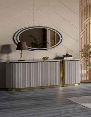 Oval sideboard xxl 220cm Chest of drawers Wardrobe Chests of drawers Gold decorated new