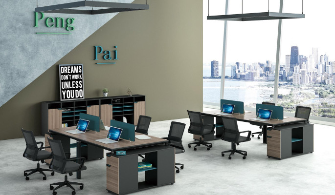 Office Furniture Furnishings Tables Table Call Center Wood 4 Workstations Desk